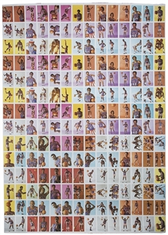 1971 Fleer "Harlem Globetrotters" Uncut Sheet (196 Cards) Featuring Two Complete Sets